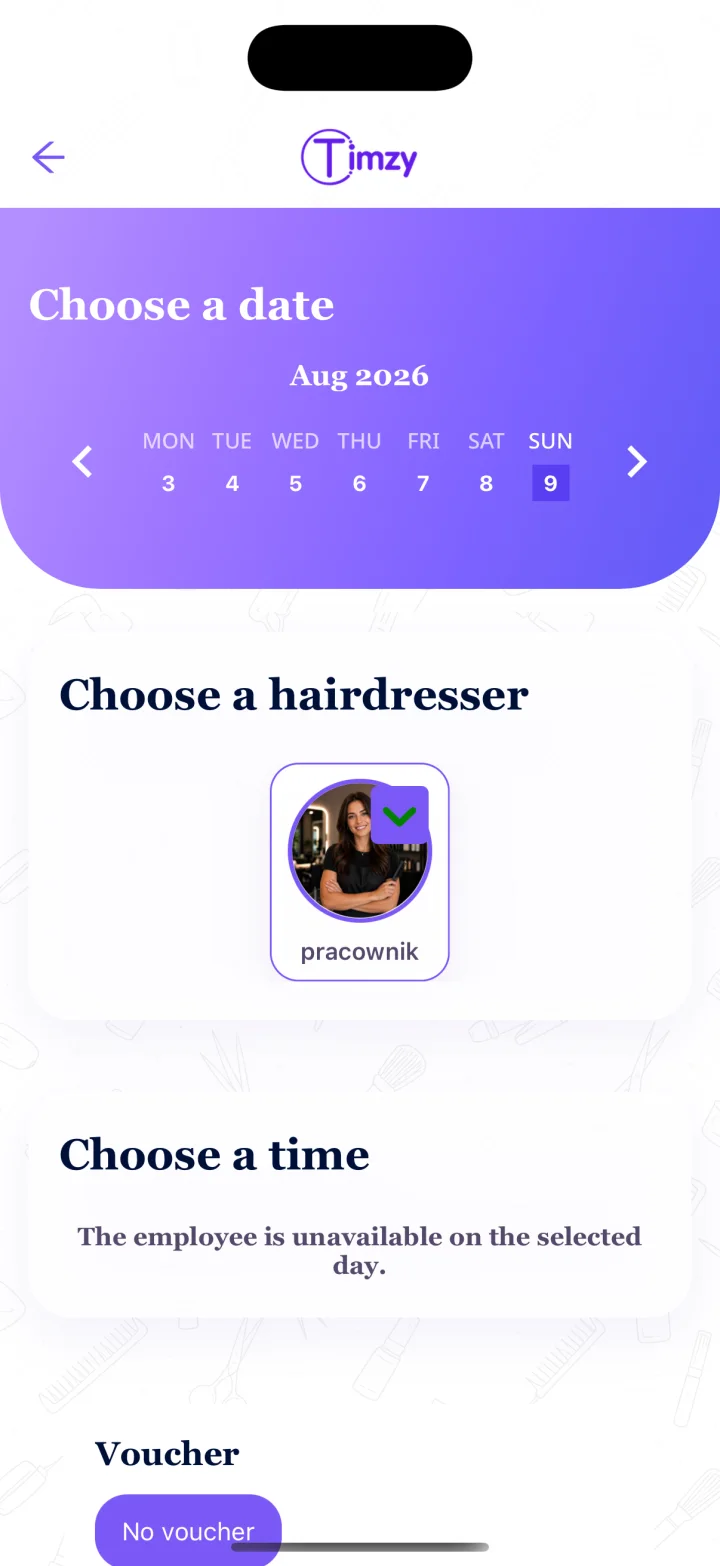 Booking: Date, employee and time