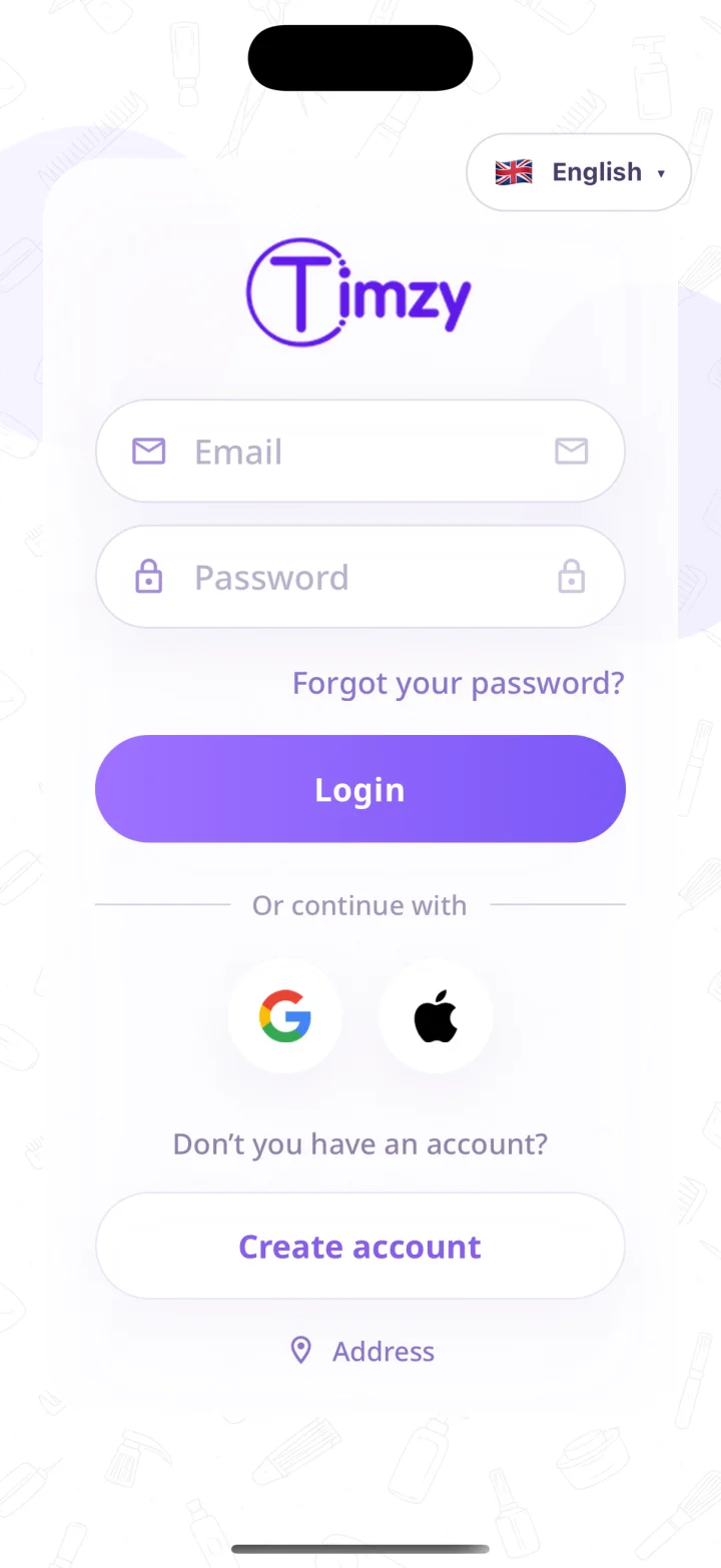 Login: Account access and language selection
